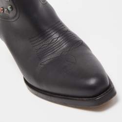 Pre Owned Valentino Black Leather Rolling Stud Cowboy Boots Size 41