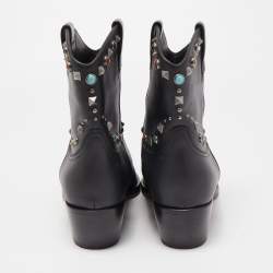 Pre Owned Valentino Black Leather Rolling Stud Cowboy Boots Size 41
