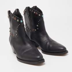 Pre Owned Valentino Black Leather Rolling Stud Cowboy Boots Size 41