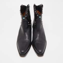 Pre Owned Valentino Black Leather Rolling Stud Cowboy Boots Size 41