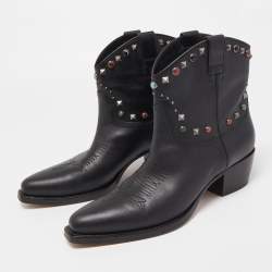 Pre Owned Valentino Black Leather Rolling Stud Cowboy Boots Size 41