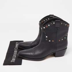 Pre Owned Valentino Black Leather Rolling Stud Cowboy Boots Size 41