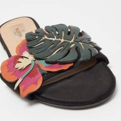 Pre Owned Valentino Multicolor Leather Tropical Dream Flat Slides Size 38