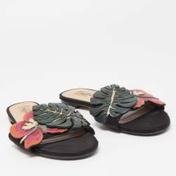 Pre Owned Valentino Multicolor Leather Tropical Dream Flat Slides Size 38