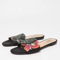 Pre Owned Valentino Multicolor Leather Tropical Dream Flat Slides Size 38
