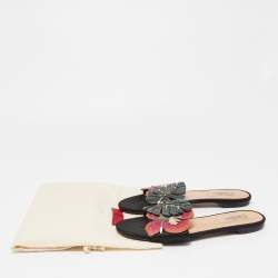 Pre Owned Valentino Multicolor Leather Tropical Dream Flat Slides Size 38