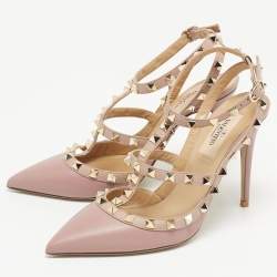 Pre Owned Valentino Pink Leather Rockstud Pumps Size 37