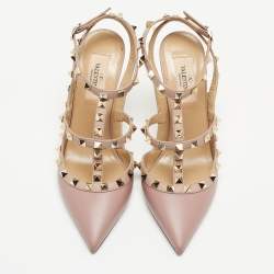 Pre Owned Valentino Pink Leather Rockstud Pumps Size 37