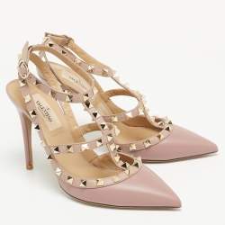 Pre Owned Valentino Pink Leather Rockstud Pumps Size 37