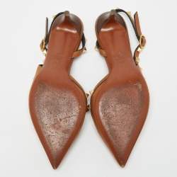 Pre Owned Valentino Brown Leather Rockstud Slingback Pumps Size 37.5