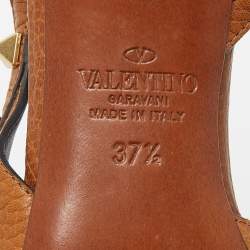 Pre Owned Valentino Brown Leather Rockstud Slingback Pumps Size 37.5