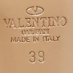 Pre Owned Valentino Black/Beige Patent and Leather Rockstud Caged Sandals Size 39