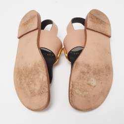 Pre Owned Valentino Light Pink Leather Escape V logo Flat Sandals Size 37.5