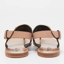 Pre Owned Valentino Light Pink Leather Escape V logo Flat Sandals Size 37.5