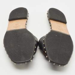 Pre Owned Valentino Black Leather Soul Rockstud Flat Slides Size 37.5