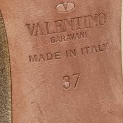 Pre Owned Valentino Gold Leather Pointed Toe Pumps Size 37