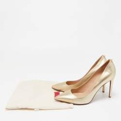 Pre Owned Valentino Gold Leather Pointed Toe Pumps Size 37