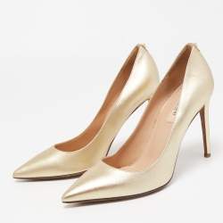 Pre Owned Valentino Gold Leather Pointed Toe Pumps Size 37
