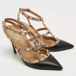 Pre Owned Valentino Black/Beige Leather Rockstud Pumps Size 39