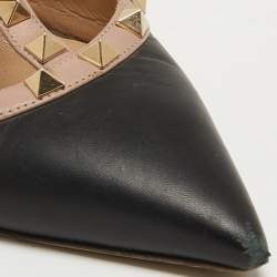 Pre Owned Valentino Black/Beige Leather Rockstud Pumps Size 39