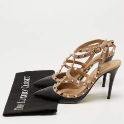 Pre Owned Valentino Black/Beige Leather Rockstud Pumps Size 39