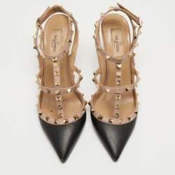 Pre Owned Valentino Black/Beige Leather Rockstud Pumps Size 39
