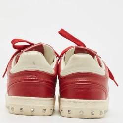 Pre Owned Valentino Red Leather Fly Crew Low Top Sneakers Size 38.5