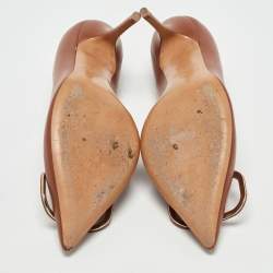 Pre Owned Valentino Brown Leather V LOGO Pumps Size 37