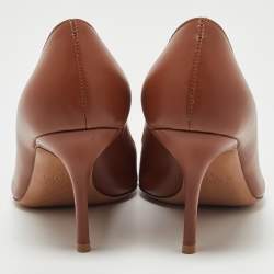 Pre Owned Valentino Brown Leather V LOGO Pumps Size 37