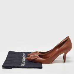 Pre Owned Valentino Brown Leather V LOGO Pumps Size 37