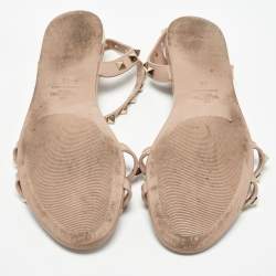 Pre Owned Valentino Beige Rubber Rockstud Ankle Strap Flats Size 40