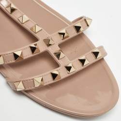 Pre Owned Valentino Beige Rubber Rockstud Ankle Strap Flats Size 40