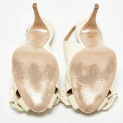 Pre Owned Valentino Beige Leather Bow Platform Slingback Sandals Size 40