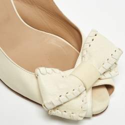 Pre Owned Valentino Beige Leather Bow Platform Slingback Sandals Size 40