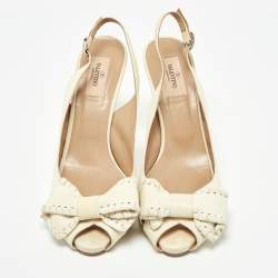 Pre Owned Valentino Beige Leather Bow Platform Slingback Sandals Size 40