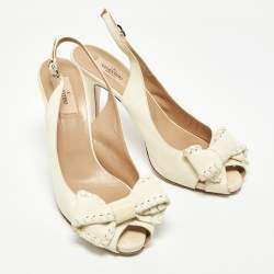 Pre Owned Valentino Beige Leather Bow Platform Slingback Sandals Size 40