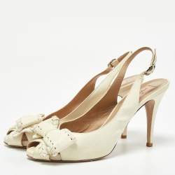 Pre Owned Valentino Beige Leather Bow Platform Slingback Sandals Size 40