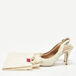 Pre Owned Valentino Beige Leather Bow Platform Slingback Sandals Size 40