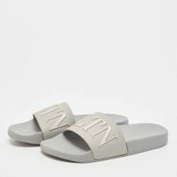 Pre Owned Valentino Grey/Pink Rubber VLTN Flat Slides Size 40