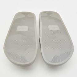 Pre Owned Valentino Grey/Pink Rubber VLTN Flat Slides Size 40