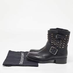 Pre Owned Valentino Black Leather Rockstud Ankle Boots Size 37