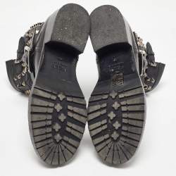Pre Owned Valentino Black Leather Rockstud Ankle Boots Size 37