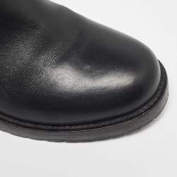 Pre Owned Valentino Black Leather Rockstud Ankle Boots Size 37