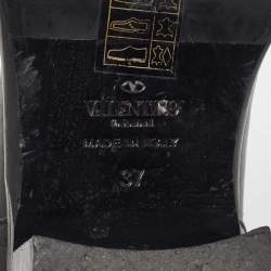 Pre Owned Valentino Black Leather Rockstud Ankle Boots Size 37