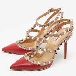 Valentino Red/Beige Leather Rockstud Pumps Size 36