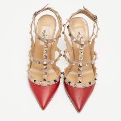 Valentino Red/Beige Leather Rockstud Pumps Size 36