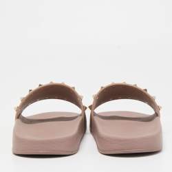Pre Owned Valentino Pink Rubber Rockstud Flat Slides Size 40