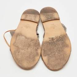 Pre Owned Valentino Grey Velvet Ankle Wrap Flat Sandals Size 39.5 