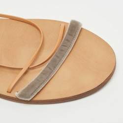 Pre Owned Valentino Grey Velvet Ankle Wrap Flat Sandals Size 39.5 