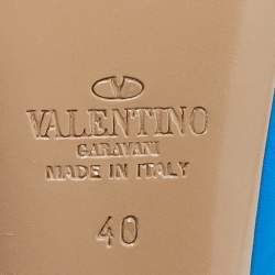 Pre Owned Valentino Blue/Pink Leather Rockstud Ankle Strap Pumps Size 40